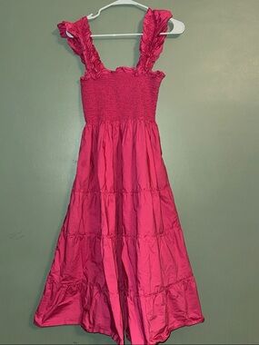 Hill House Ellie Nap Dress Pink Ruffle-Sleeve Smocked Midi Dress - Women